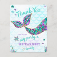 Glitter Mermaid, Thank you card, Under the Sea