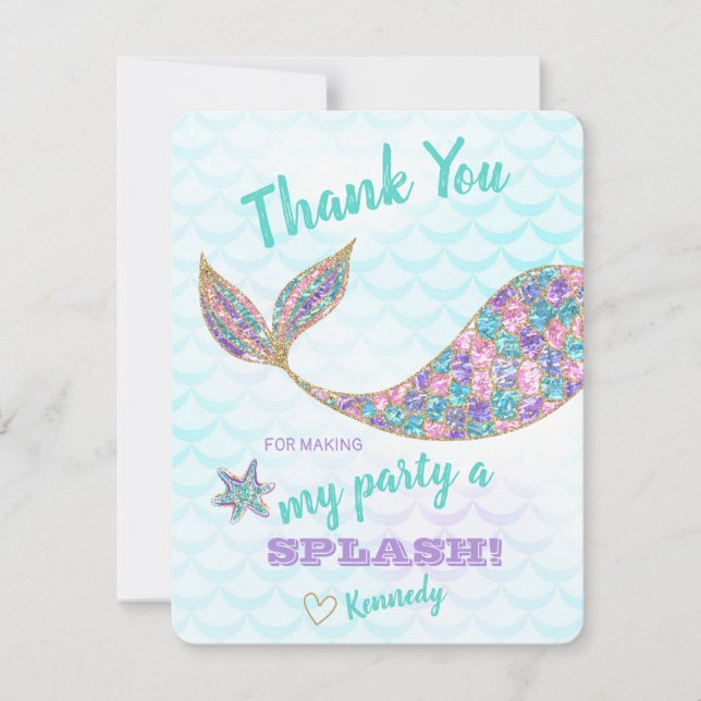 Glitter Mermaid, Thank you card, Under the Sea Card (Front)