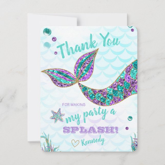 Glitter Mermaid, Thank you card, Under the Sea Card (Front)