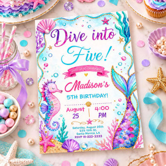 Glitter Mermaid Under the Sea Birthday Invitation