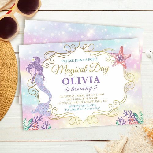 Glitter Mermaid Under The Sea Birthday Invitation