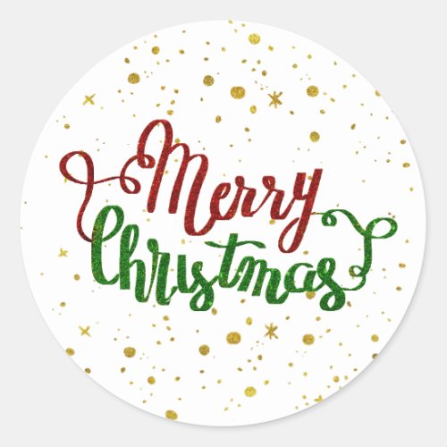 Glitter Merry Christmas Classic Round Sticker