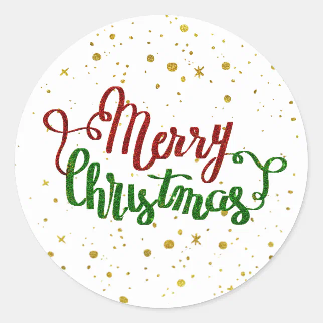 Glitter Merry Christmas Classic Round Sticker | Zazzle