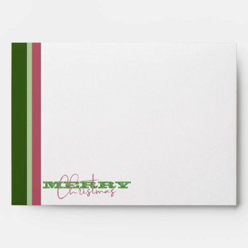 Glitter Merry Christmas Stripes Return Address Envelope