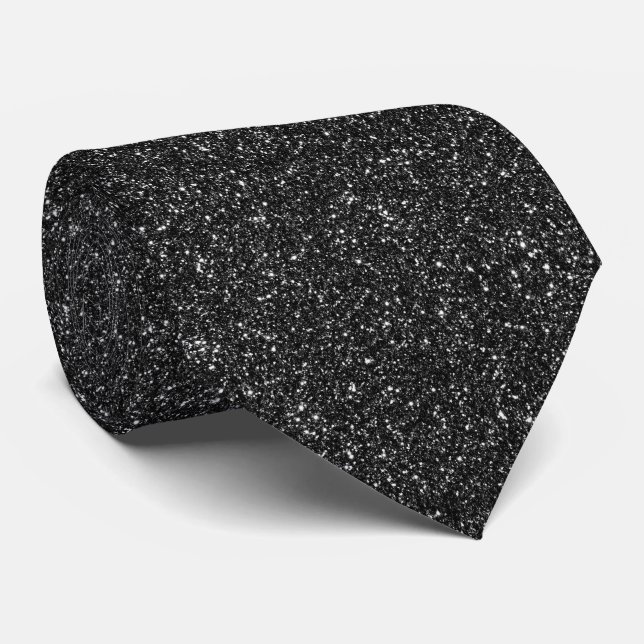 Glitter Metallic Bling Black Pattern Neck Tie (Rolled)