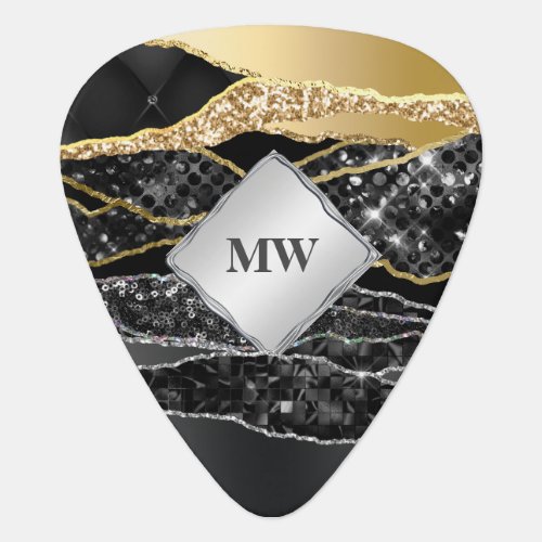 Glitter metallic gold black silver shimmer chic guitar pick