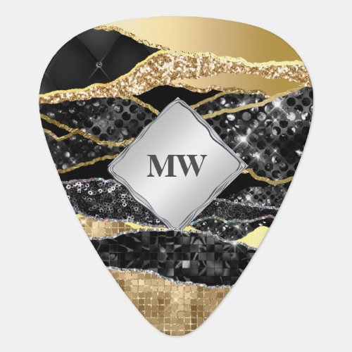 Glitter metallic gold black silver sparkle elegant guitar pick