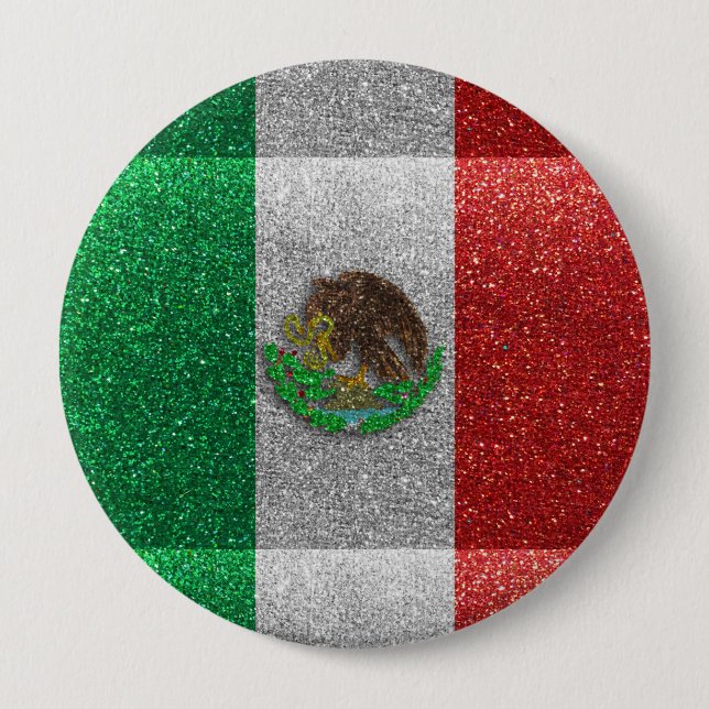 Glitter Mexican Flag of Mexico Latin Fashion Bling Button (Front)