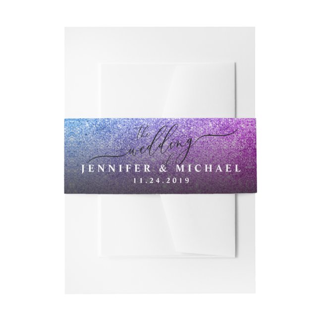 Glitter Minimal Clean Pink Monogram Name Invitation Belly Band