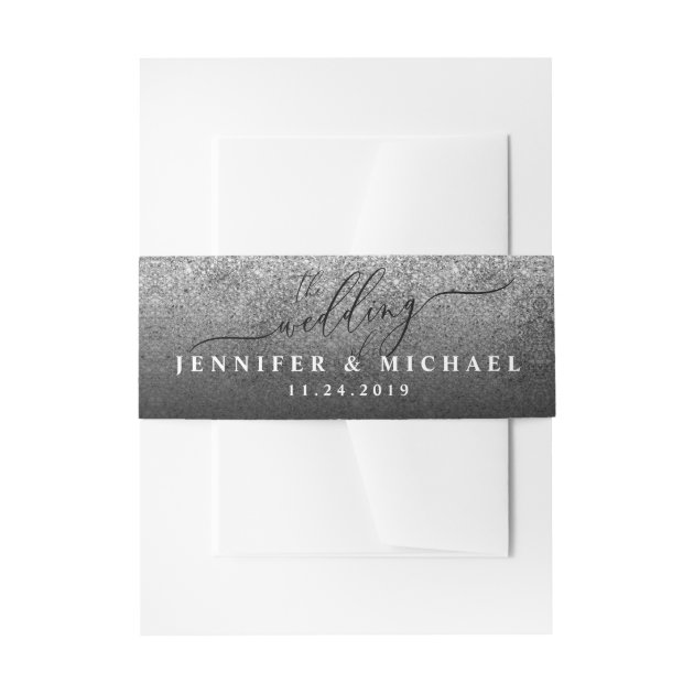 Glitter Minimal Clean Simple Monogram Name Invitation Belly Band