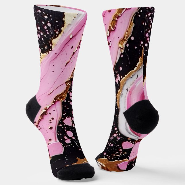 Glitter Minimal Seamless Black Pink Pattern Socks (Angled)