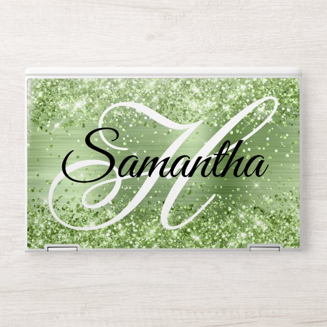 Glitter Mint Green Foil Fancy Monogram HP Laptop Skin (Front)
