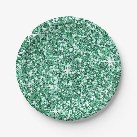 GLITTER mint green Paper Plate