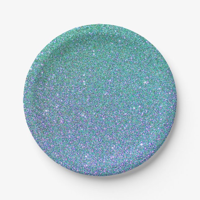 Glitter mint green, purple and blue paper plate (Front)