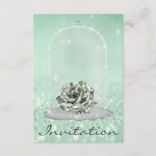 Glitter Mint Green Tiffany Diamond Rose Sweet 16th Invitation