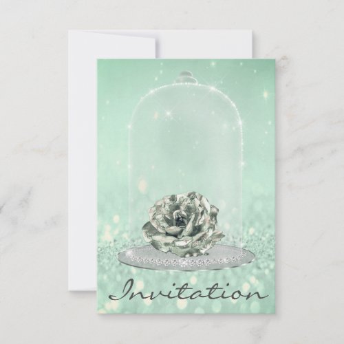 Glitter Mint Green Tiffany Diamond Rose Sweet 16th Invitation