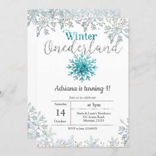 Glitter Mint Onederland Birthday Invitation