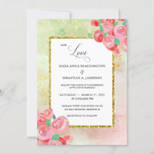 *~* Glitter Modern Abstract Floral Mint Blush Invitation