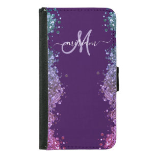 Glitter Modern Monogram Purple Teal Blue Shiny Samsung Galaxy S5 Wallet Case