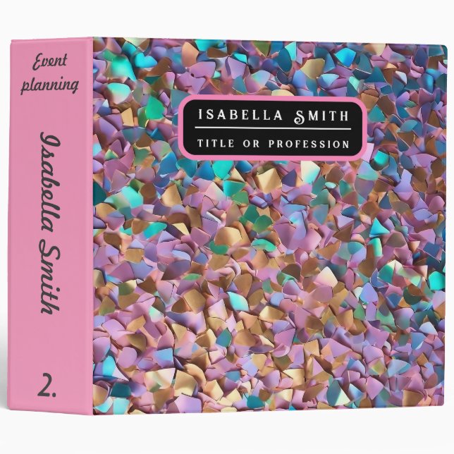 Glitter Modern Opal Holographic Collection 3 Ring Binder (Front/Spine)