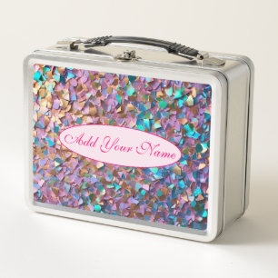 Glitter Modern Opal Holographic Collection Metal Lunch Box