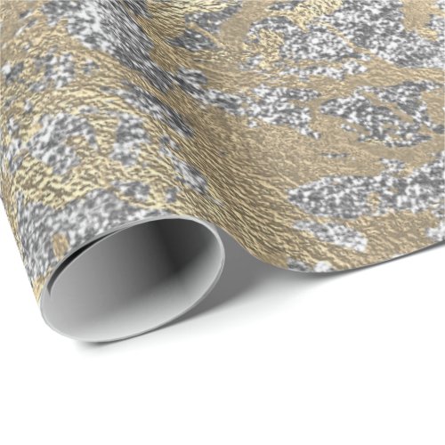 Glitter Molten Rose Gold Marble Silver Metallic Wrapping Paper