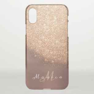 Glitter Monogram Name Rose Gold Peach Copper iPhone X Case