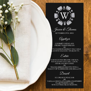 Glitter Monogram Poker Chip Casino Wedding Menu