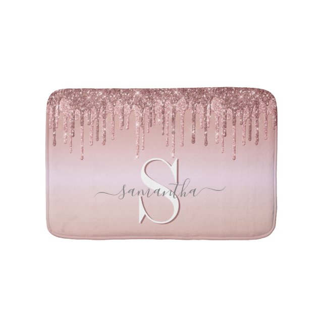 Glitter Monogrammed Pink Rose Gold Bath Mat (Front)