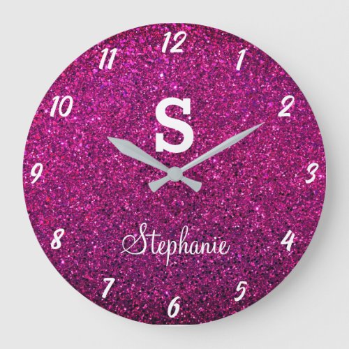 Glitter Monograms Purple Pink Modern Gift Favor Large Clock