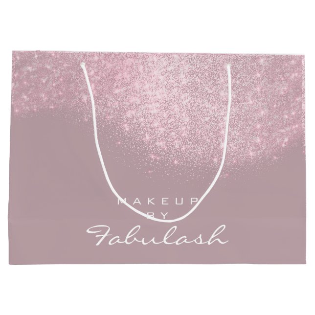 Glitter Name  Bridal Favor Pink White Purple Large Gift Bag (Back)
