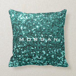 Glitter Name Fashion Sequin Mint Teal Aquatic Throw Pillow