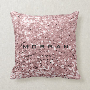 Glitter Name Fashion Sequin Pink Blush Powder Rose Throw Pillow