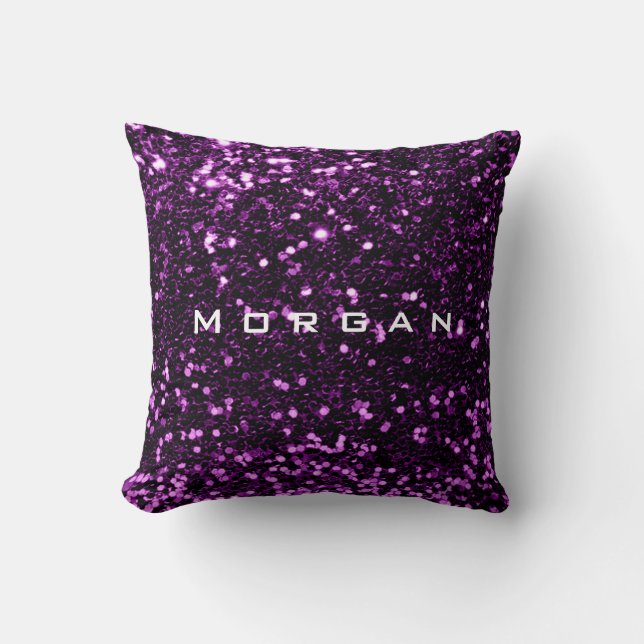 Glitter Name Fashion Sequin Purple Violet Plum Throw Pillow (Front)