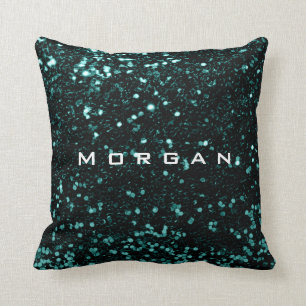 Glitter Name Fashion Sequin Teal Cali Green Throw Pillow