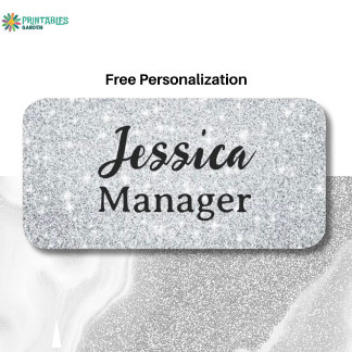 Glitter name work badge sealed sparkle Name Tag