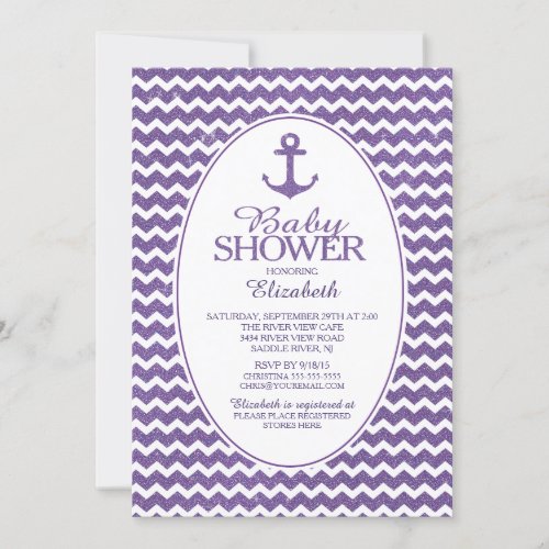 Glitter Nautical Anchor Baby Shower Invitatation Invitation