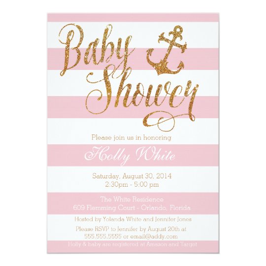 Glitter Nautical Girl Baby Shower Invitation Zazzle Com