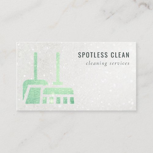 Glitter Neon Green Shiny Broom Cleaning Service Business Card