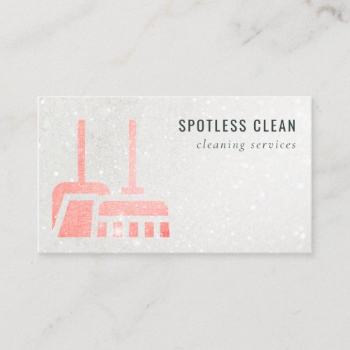 Glitter Neon Orange Shiny Broom Cleaning Service Business Card