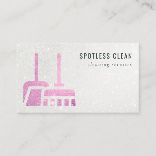 Glitter Neon Pink Broom Cleaner Cleaning Service Business Card