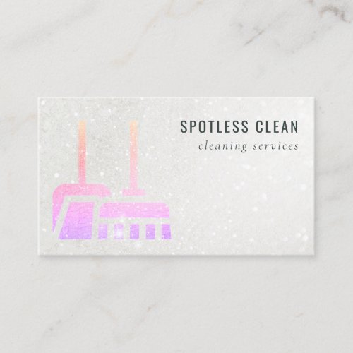 Glitter Neon Pink Orange Broom Cleaning Service Business Card