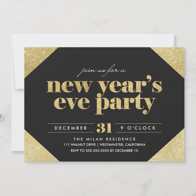 Glitter New Year's Eve Party Invitation (Front)