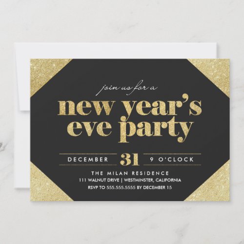 Glitter New Years Eve Party Invitation