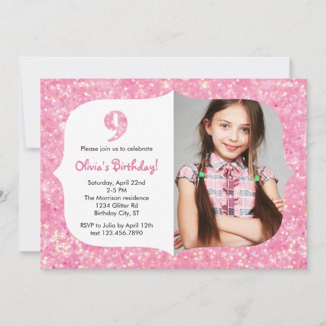 Glitter Nineth Birthday Invitation (Front)