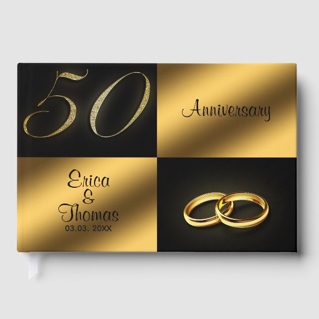 Glitter Numbers And Wedding Rings Guest Book (Front)