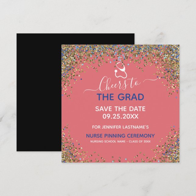 Glitter Nurse Graduation Pinning Save the Date Card (Front/Back)