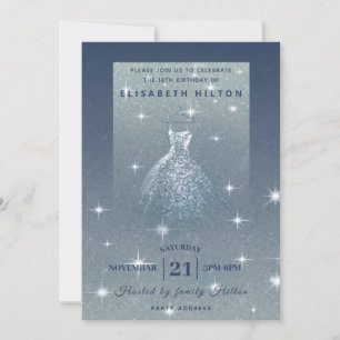 Glitter ombre dusty blue dress sweet sixteen invit invitation