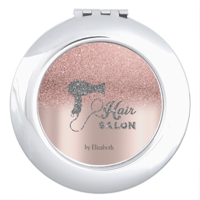 Glitter Ombre Rose Gold Hearts,Hairdryer    Compact Mirror (Front)
