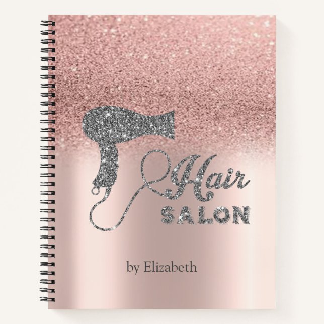 Glitter Ombre Rose Gold Hearts,Hairdryer  Notebook (Front)